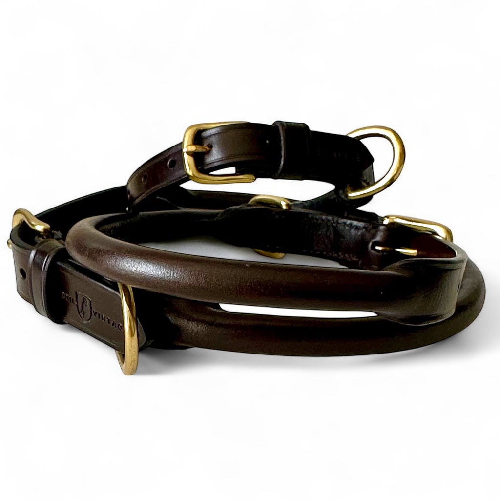 LUXE Rolled Leather Collar - Large, Brown image