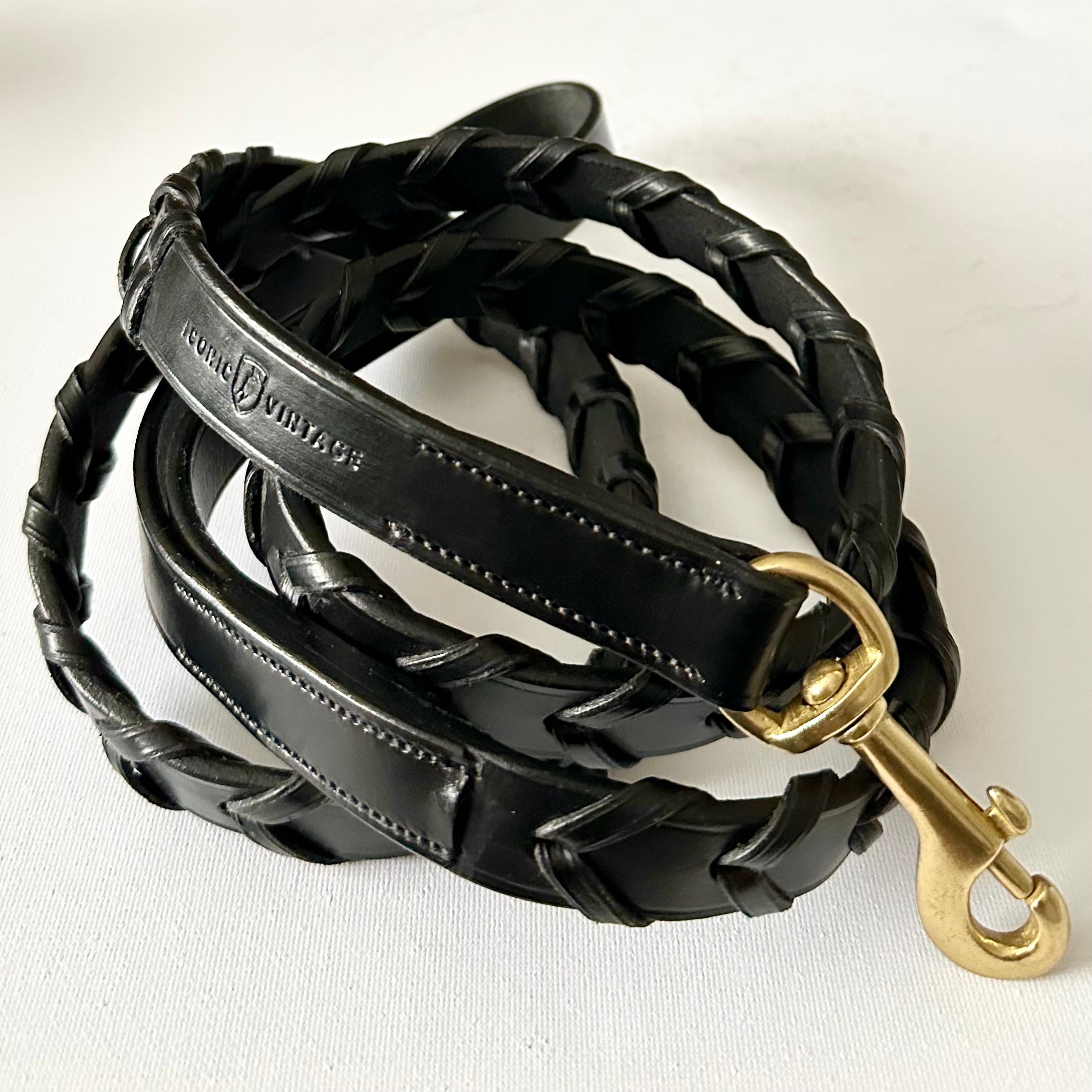 LUXE Laced Leather Leash - S/M, Black image