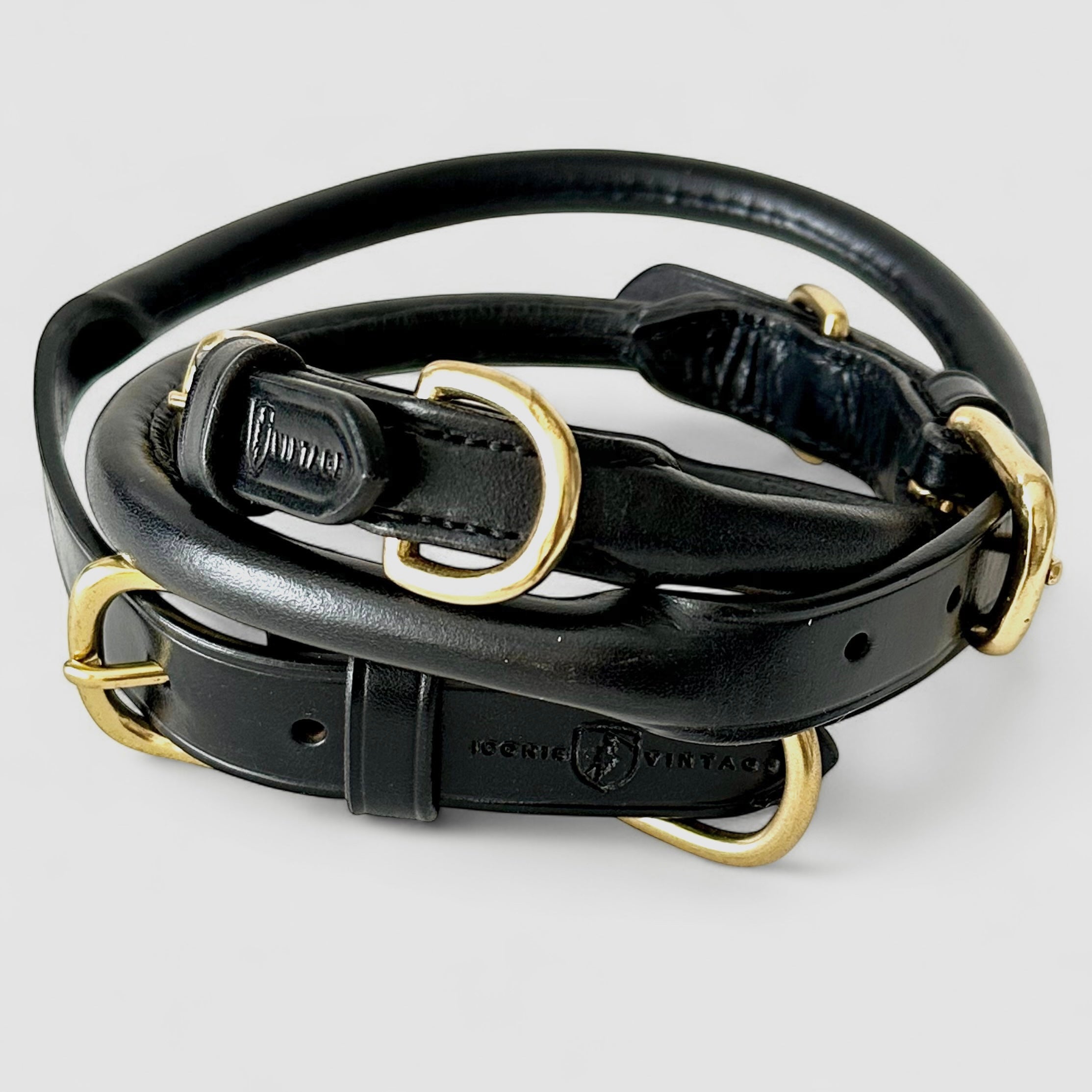 LUXE Rolled Leather Collar - Large, Black image